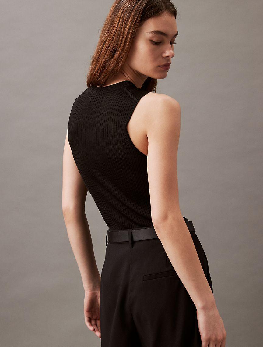 Calvin Klein Womens Stripe Viscose Shine Sweater Tank - Black Product Image