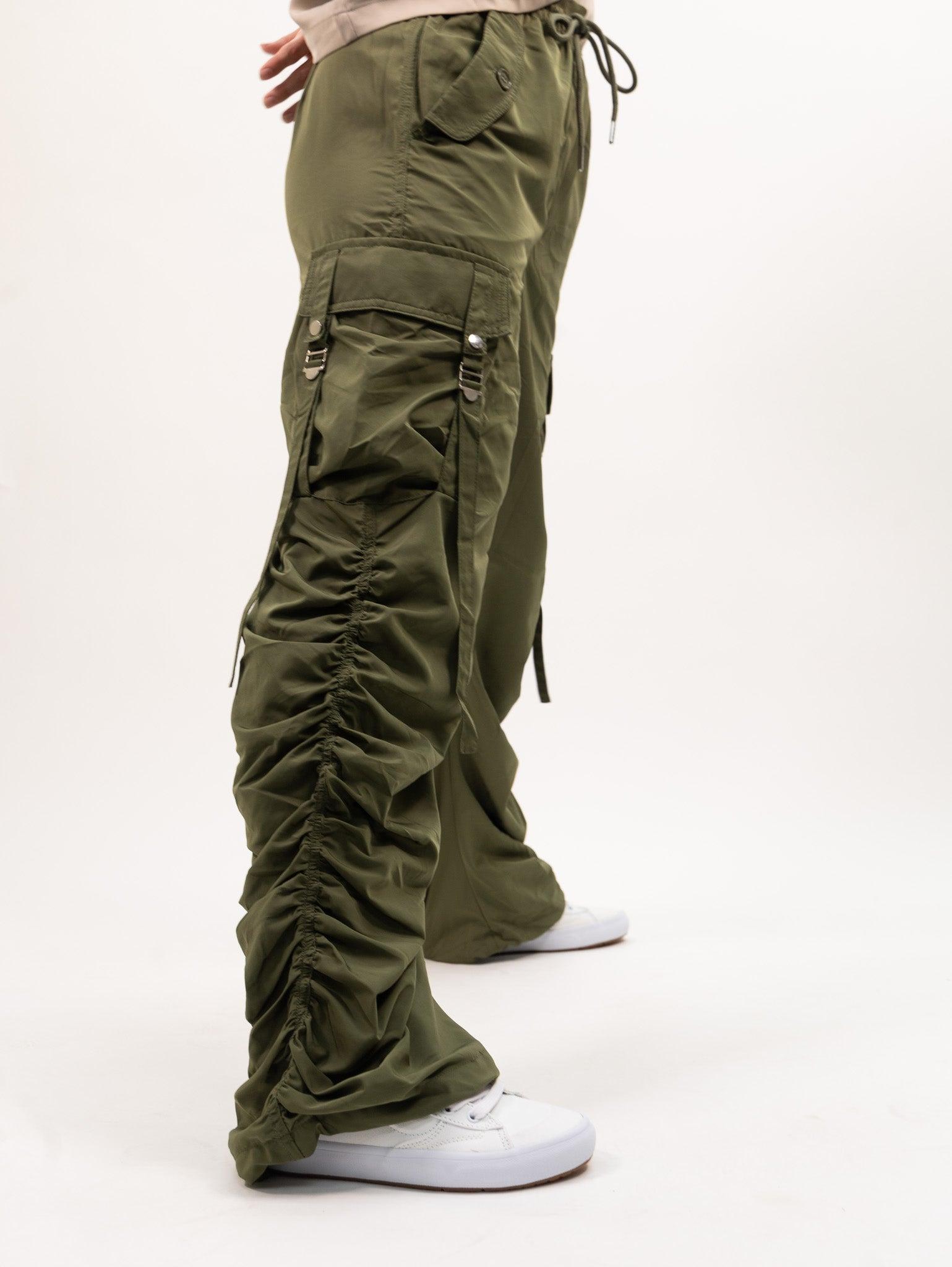 Moon River Wide Leg Ruched Bungee Cargo Pants - Olive Product Image