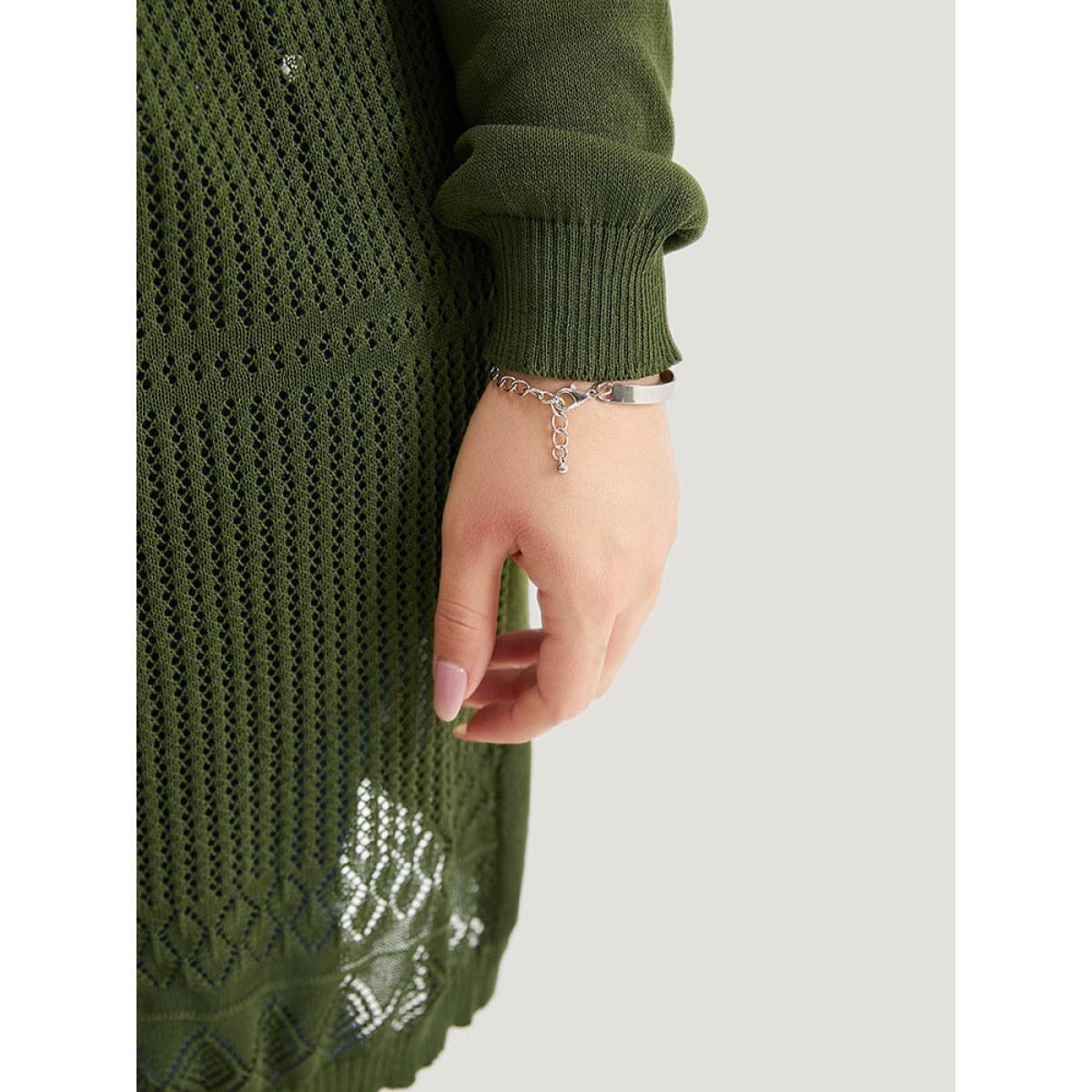 Plus Size Geometric Open Front Hollow Out Cardigan Moss Women Casual Loose Long Sleeve Dailywear Cardigans BloomChic 10/M Product Image