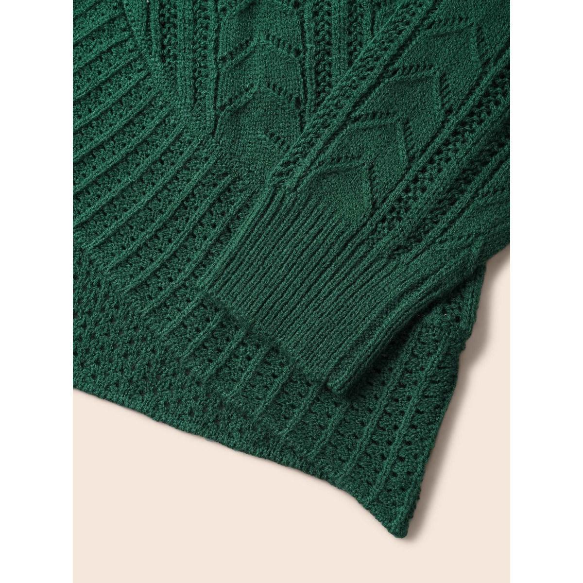 Plus Size Kimono Collar Cable Knit Arc Hem Cardigan DarkGreen Women Casual Loose Long Sleeve Everyday Cardigans BloomChic 10/M Product Image