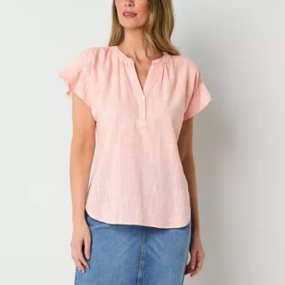 Liz Claiborne Womens V Neck Short Sleeve Blouse Product Image