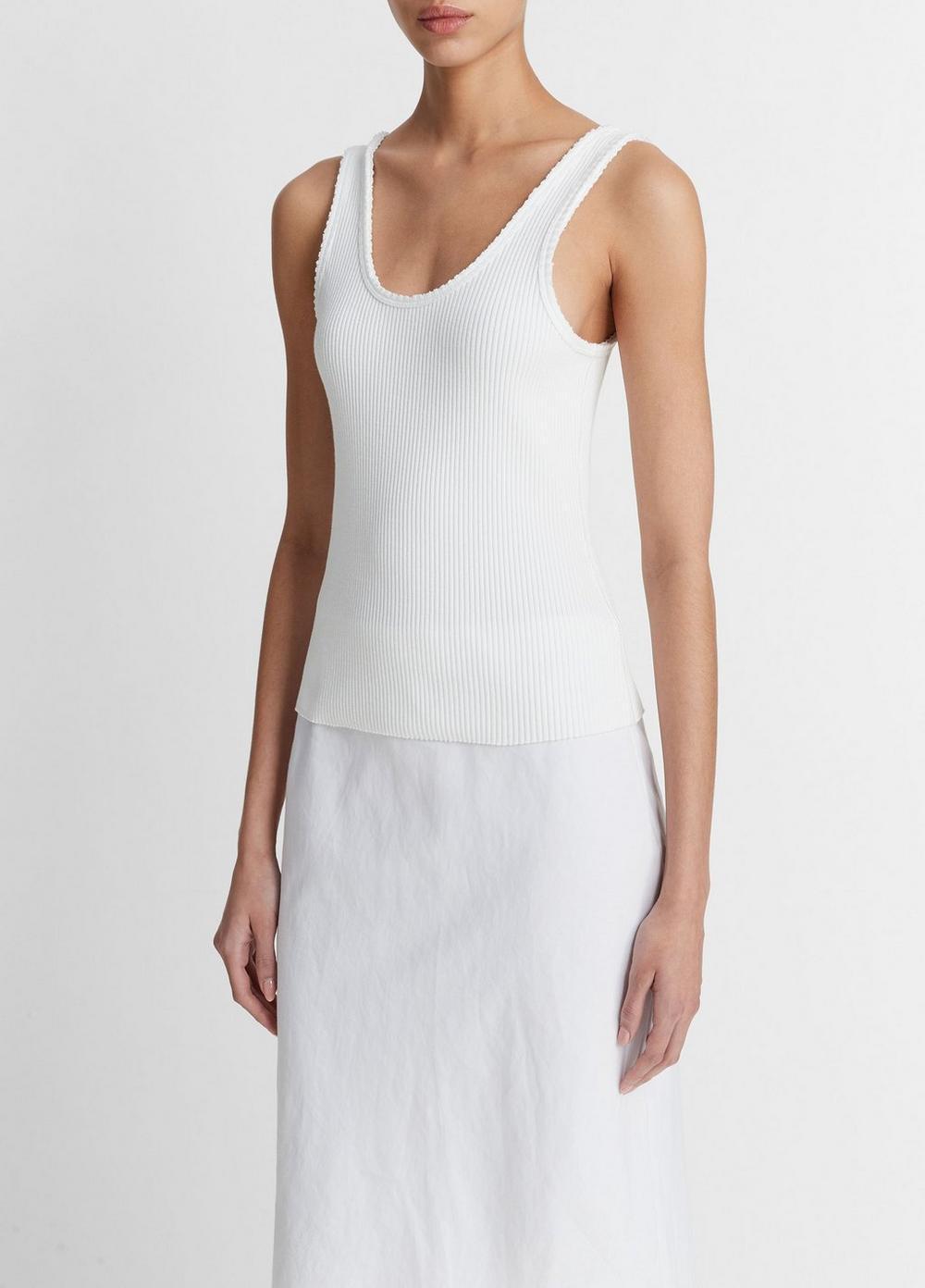 Womens Raw-Edge Ribbed Scoop-Neck Tank, Optic White, Size XS Vince Product Image
