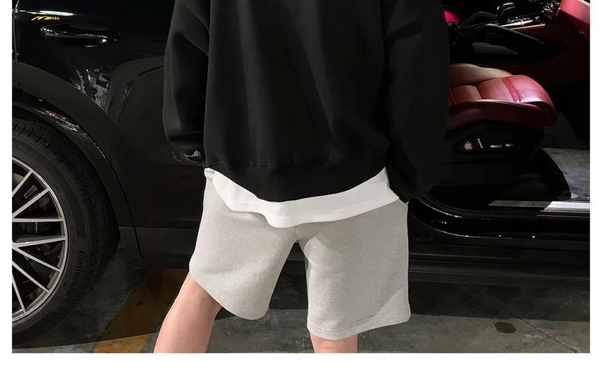 Drawstring Crewneck Lettering Hoodie Product Image