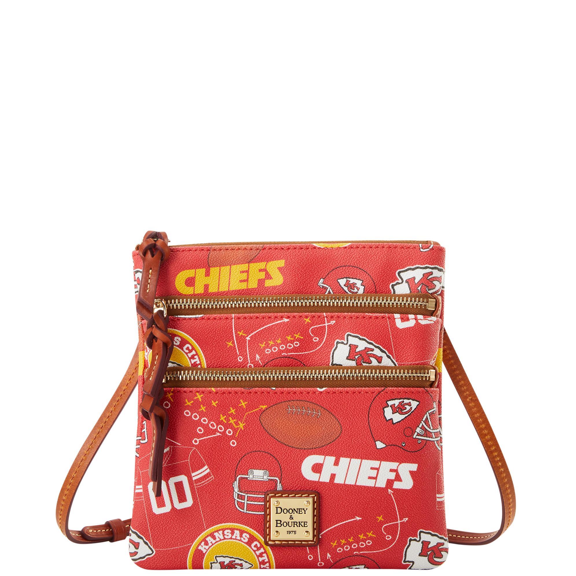 Dooney & Bourke Womens NFL Chiefs North South Triple Zip Crossbody Coated Cotton Shoulder Bag in Red Product Image