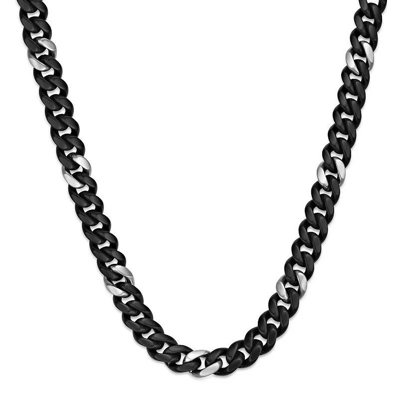 Men's LYNX 12 mm Matte Black Ion-Plated Stainless Steel Cuban Chain Necklace, Size: 24", Black Silver Tone Product Image