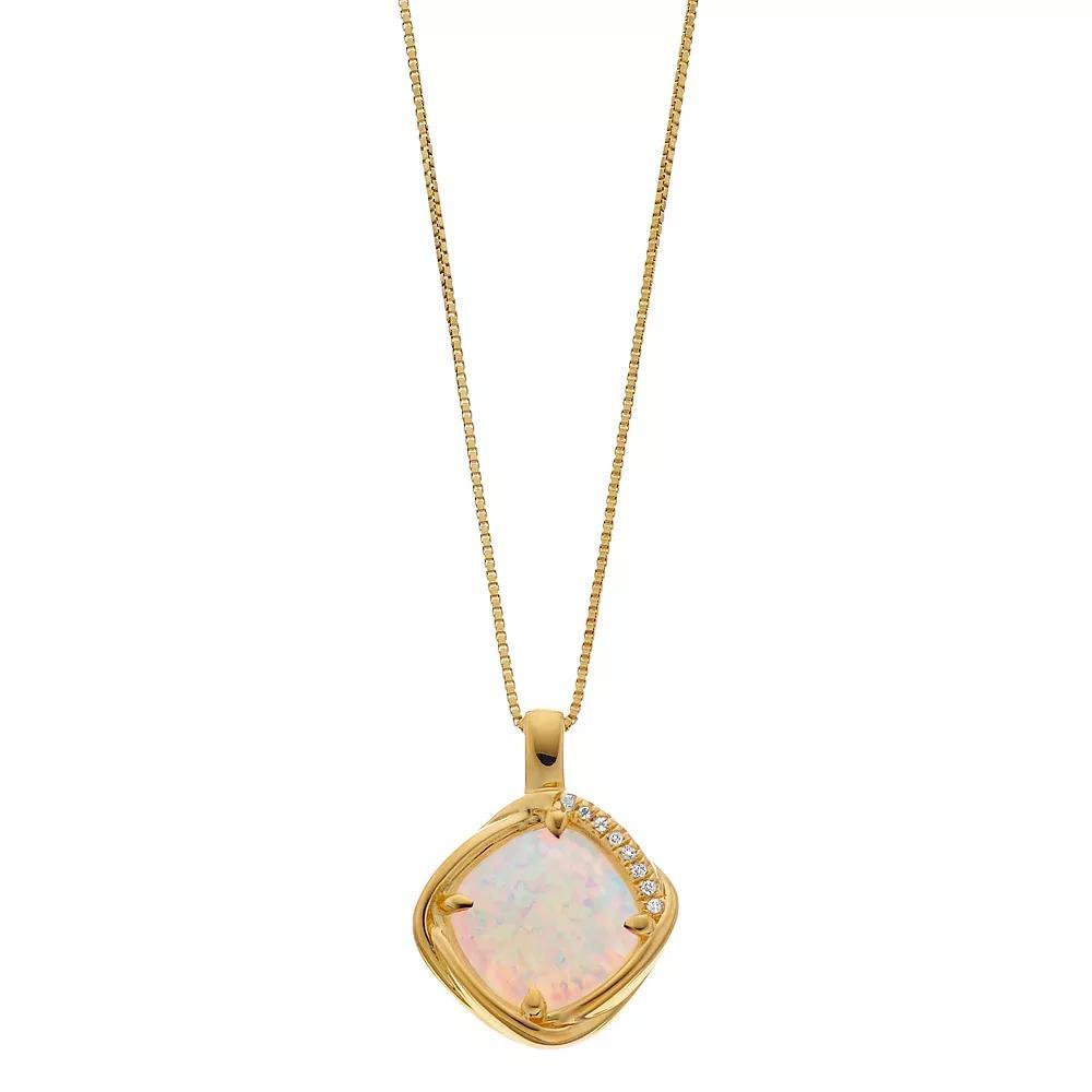 Gemminded 18K Gold over Sterling Silver Lab Created Opal Pendant Necklace with Lab Created White Saphire Accents, Women's, Size: 18", Gold Tone Product Image