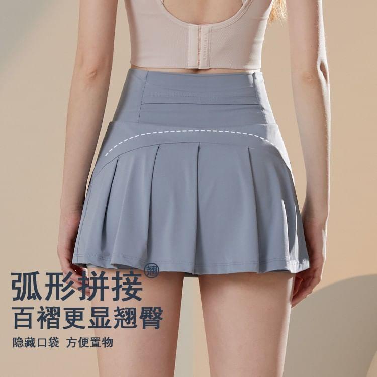 High Waist Plain Pleated Sports Skort Product Image