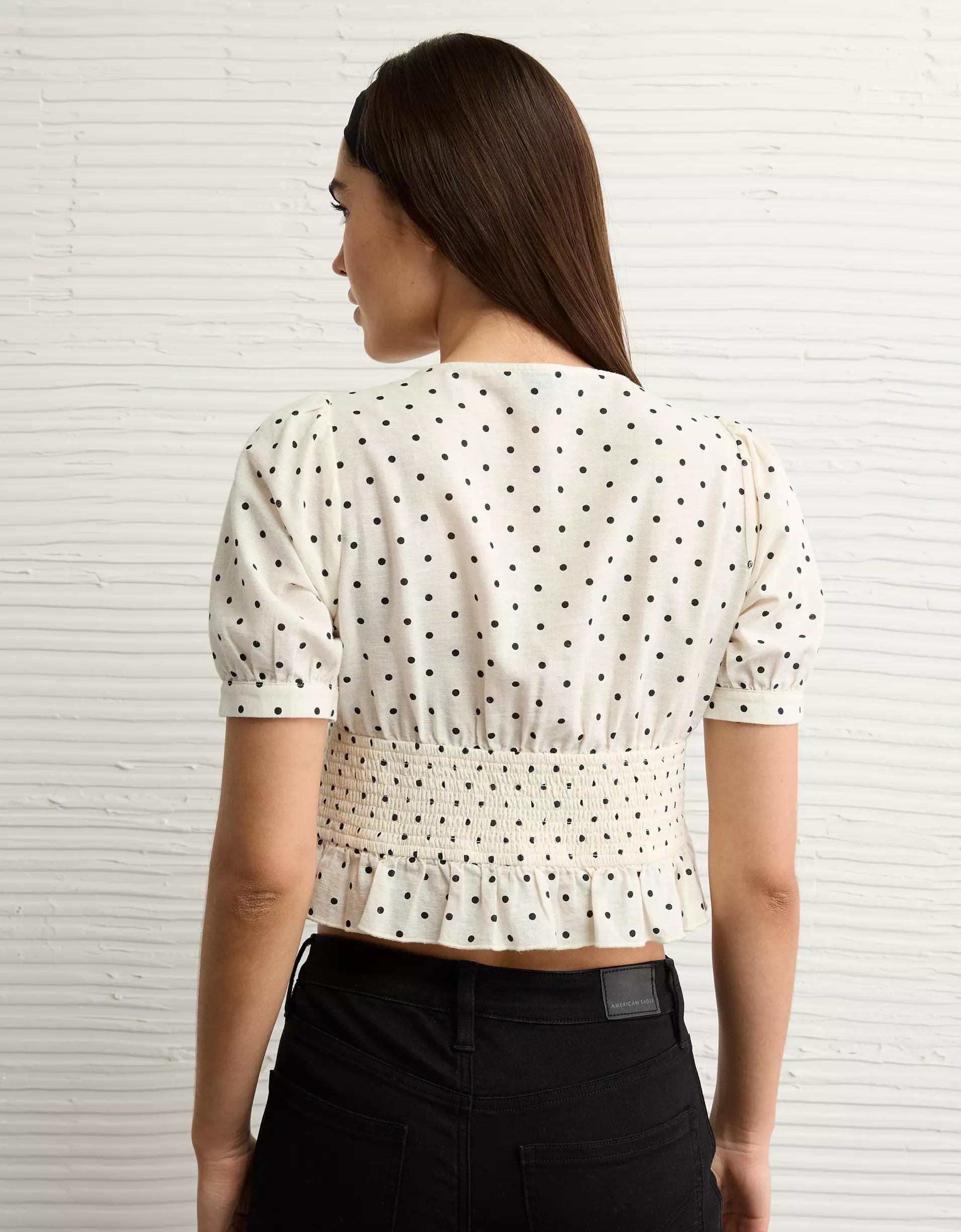 AE V-Neck Puff Sleeve Corset Shirt Product Image