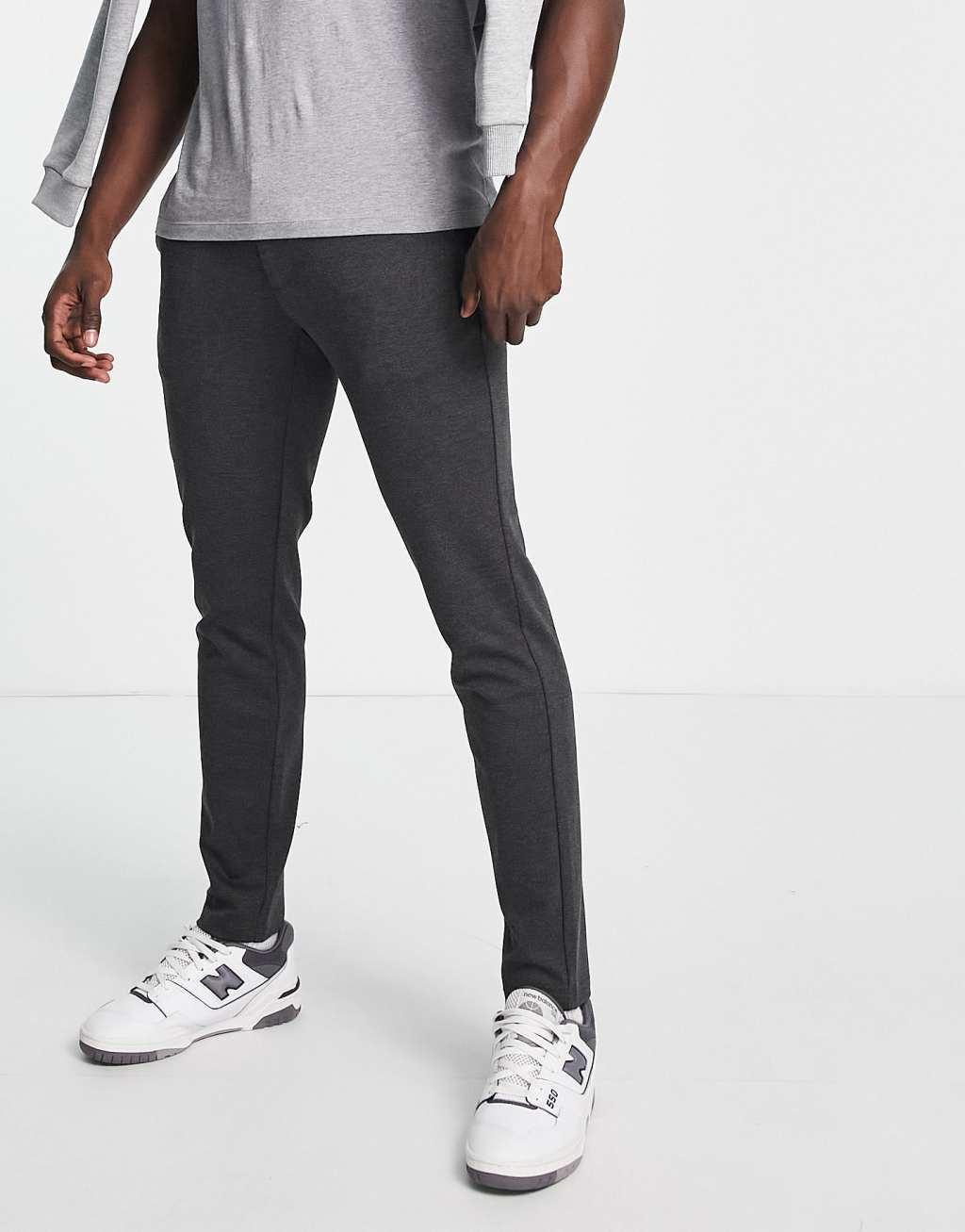 Only & Sons slim fit tapered pants in dark gray Product Image