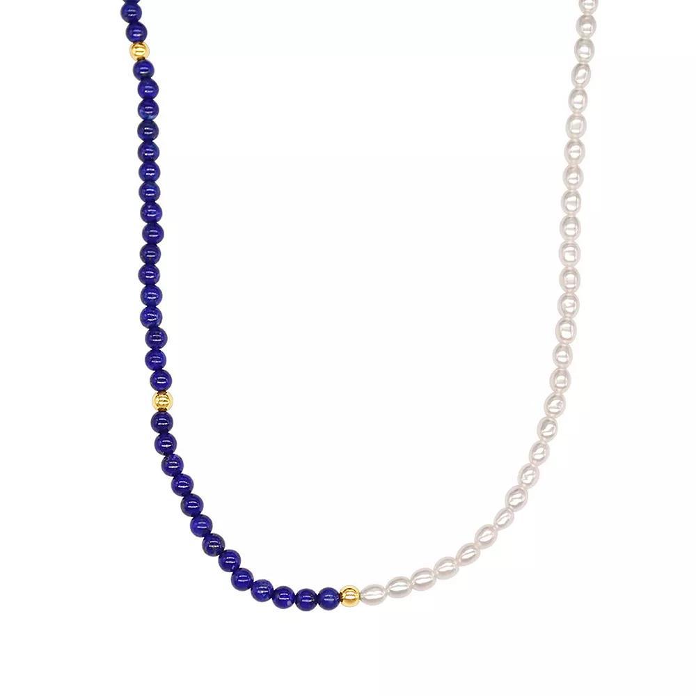 Jewelmak 14k Gold Freshwater Cultured Pearl & Lapis Lazuli Necklace, Women's, Size: 17" Product Image