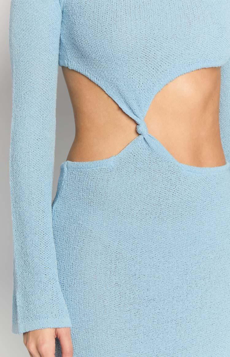 Arya Blue Long Sleeve Knit Maxi Dress Product Image