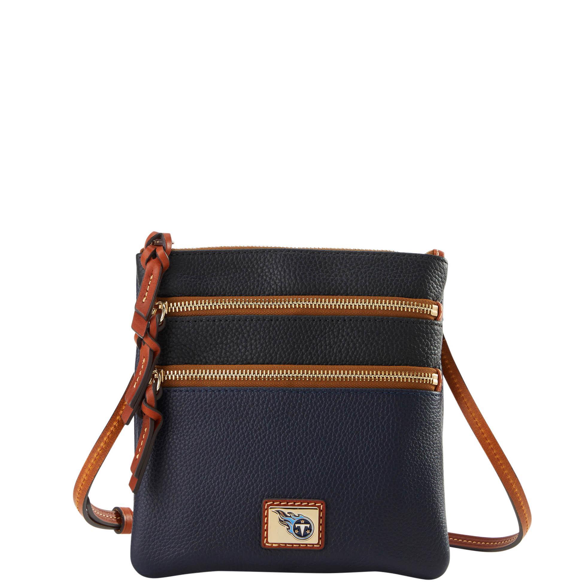 Dooney & Bourke Womens NFL Titans Triple Zip Crossbody Coated Cotton Shoulder Bag in Midnight Blue Product Image