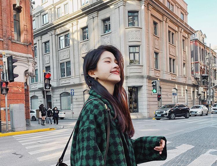 Notch Lapel Plaid Double-Breasted Coat Product Image
