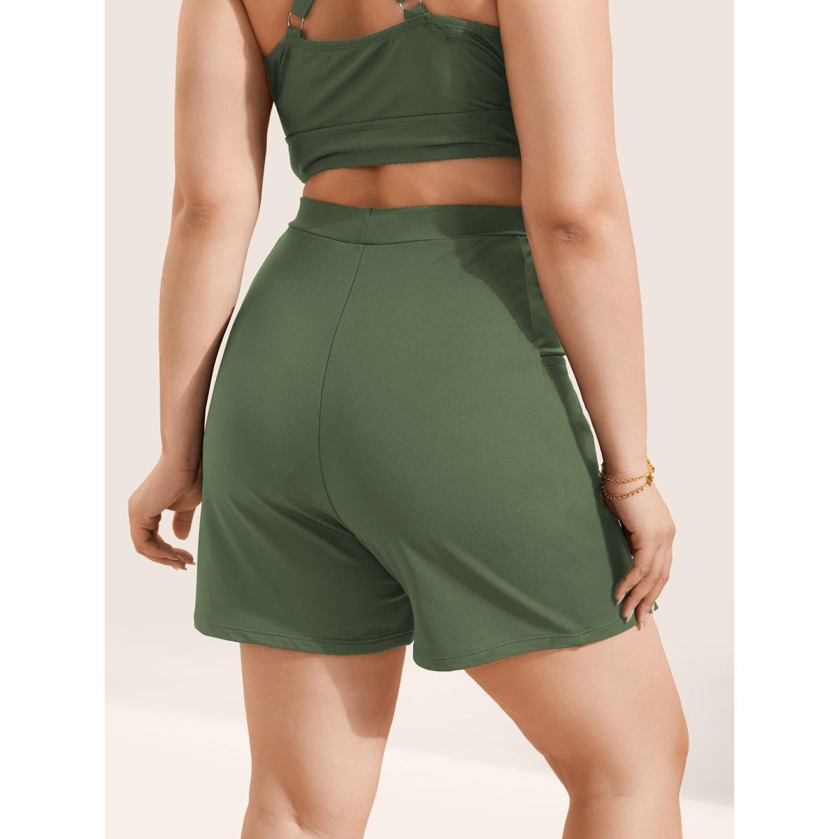 Plus Size High Rise Pocket Split Side Swim Bottom Women's Swimwear ArmyGreen Beach Non High stretch Bodycon High Rise Slanted pocket Curve Swim Bottoms BloomChic 18-20/2X Product Image