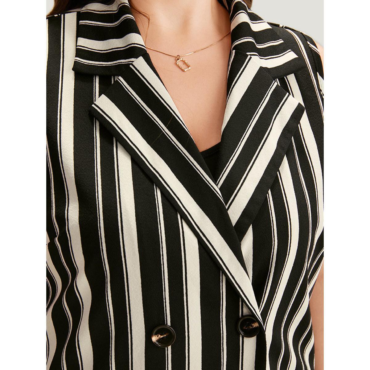 Plus Size Halloween Striped Pocket Double Breasted Lapel Collar Sleeveless Blazer Black Women Work Striped Contrast Sleeveless Sleeveless Lapel Collar 26/4X Pocket Office Blazers BloomChic Product Image