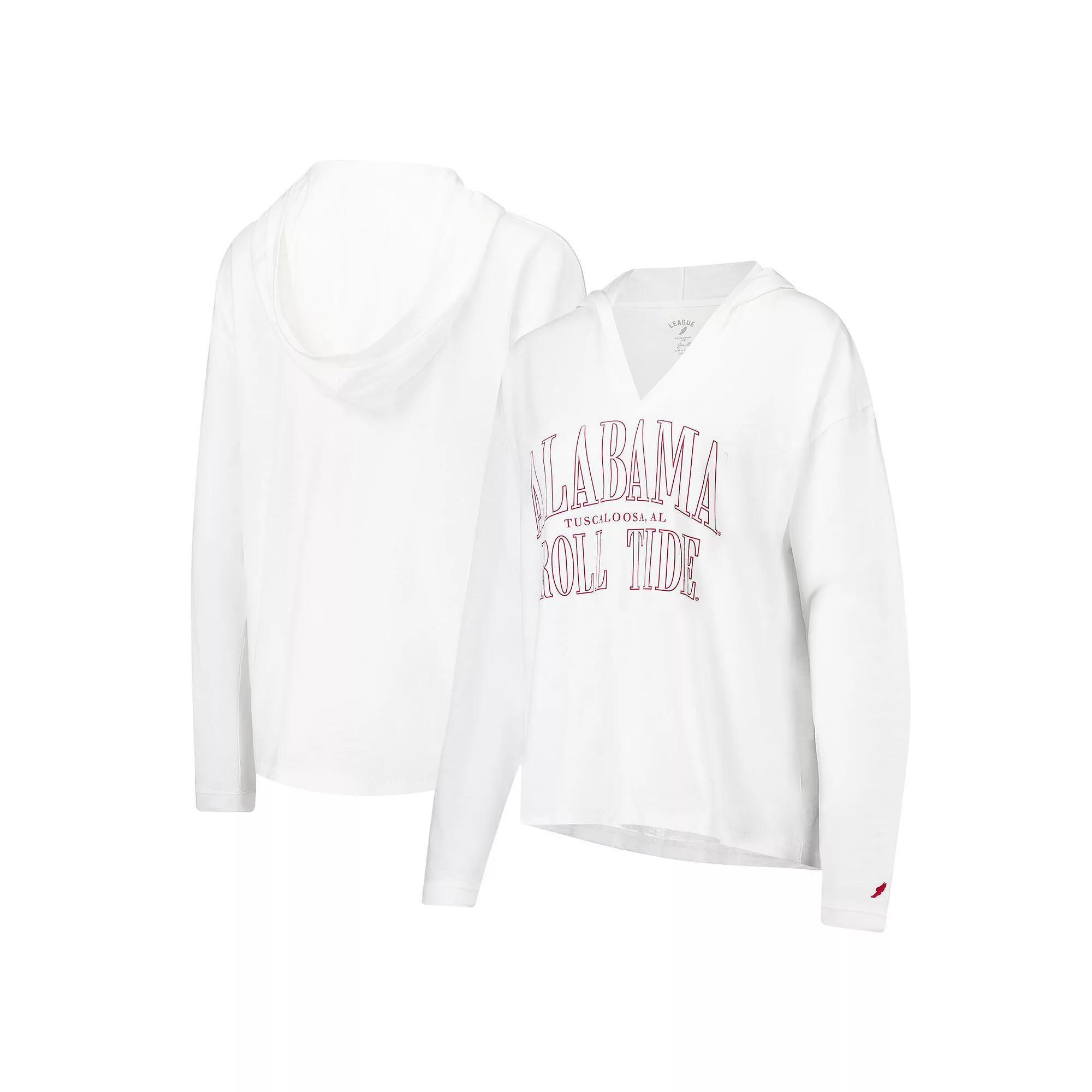 Women's League Collegiate Wear White Alabama Crimson Tide Slub Long Sleeve V-Neck Hoodie T-Shirt, Size: Small Product Image
