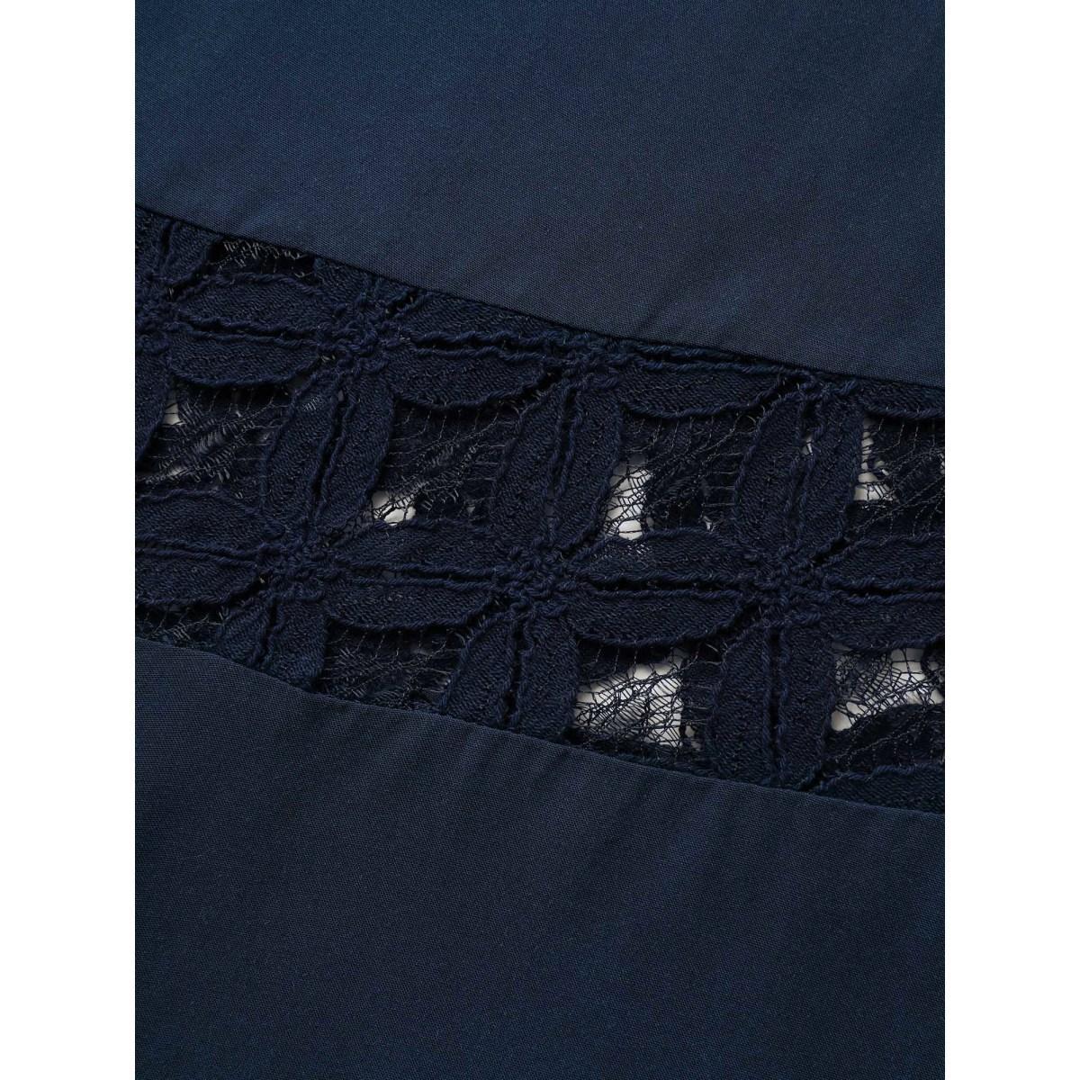 Plus Size Sheer Lace Trim Flared Drawstring Pants Women Indigo Casual Wide Leg Mid Rise Everyday-Casual Pants BloomChic 12/L Product Image