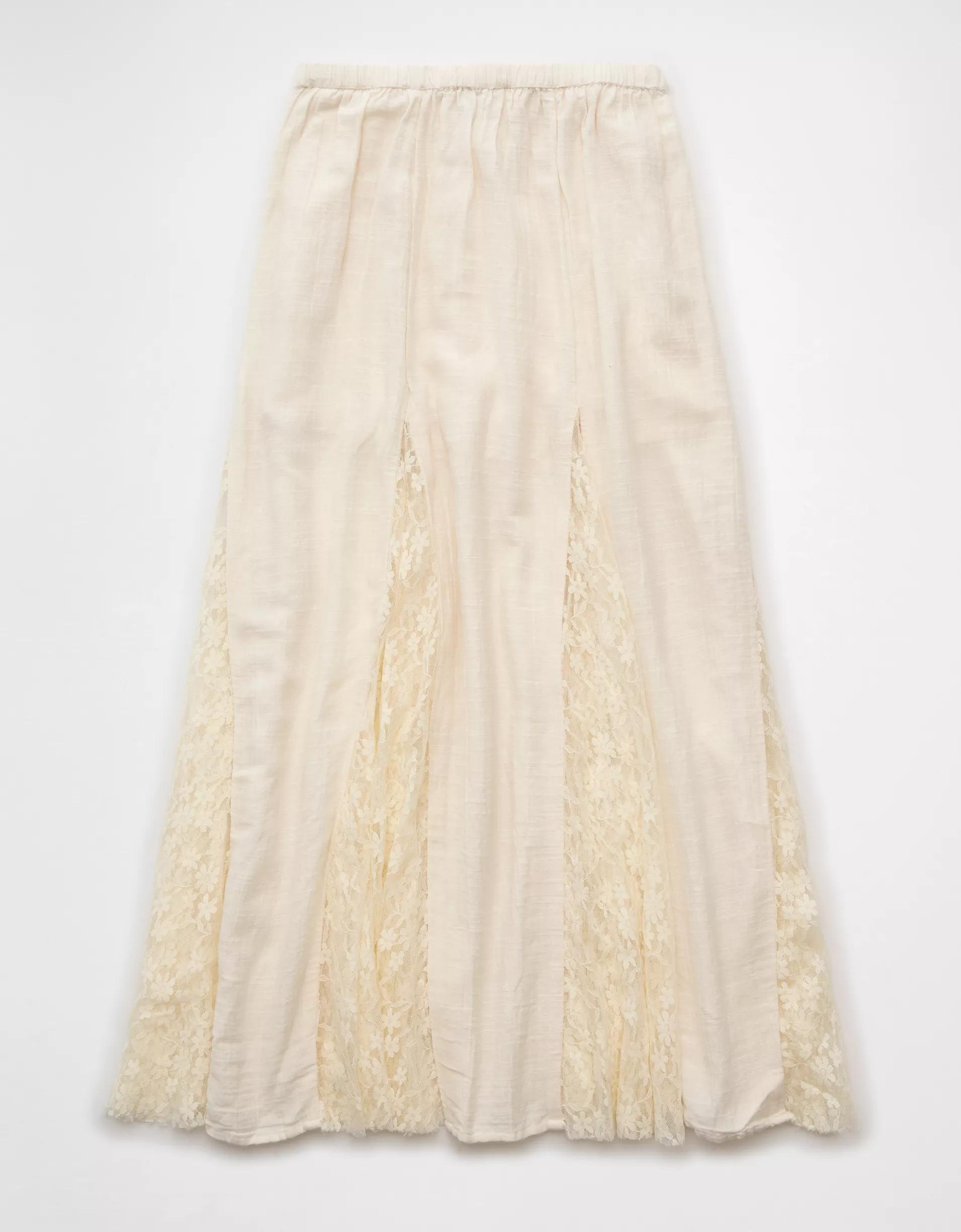 AE High-Waisted Lace Detail Maxi Skirt Product Image