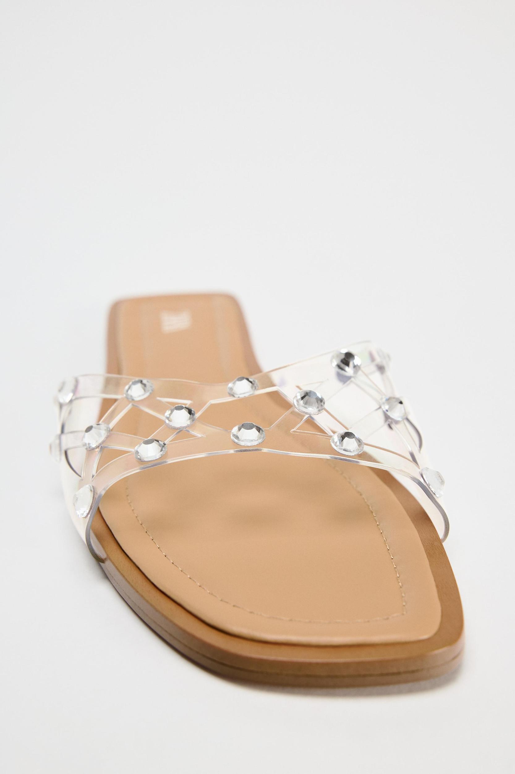 RHINESTONE FLAT VINYL SANDALS Product Image
