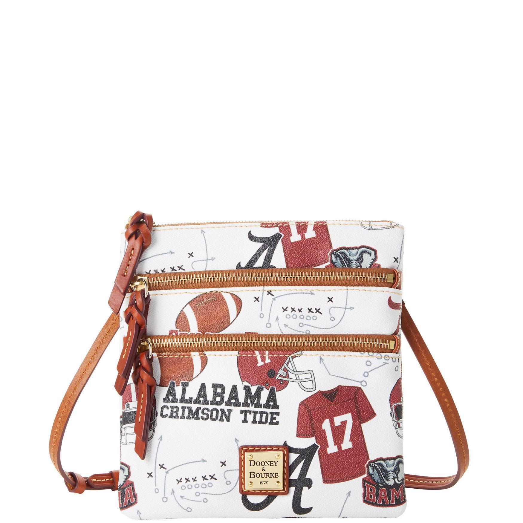 Dooney & Bourke Womens Collegiate University of Alabama North South Triple Zip Crossbody Coated Cotton Shoulder Bag in White Mu Product Image