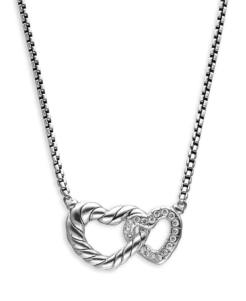 David Yurman Sterling Silver Cable Collectibles Diamond Heart Pendant Necklace, 15-17 Product Image