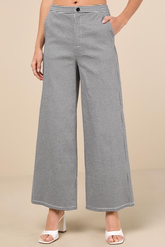 Erica Black and White Gingham Wide-Leg Pants Product Image