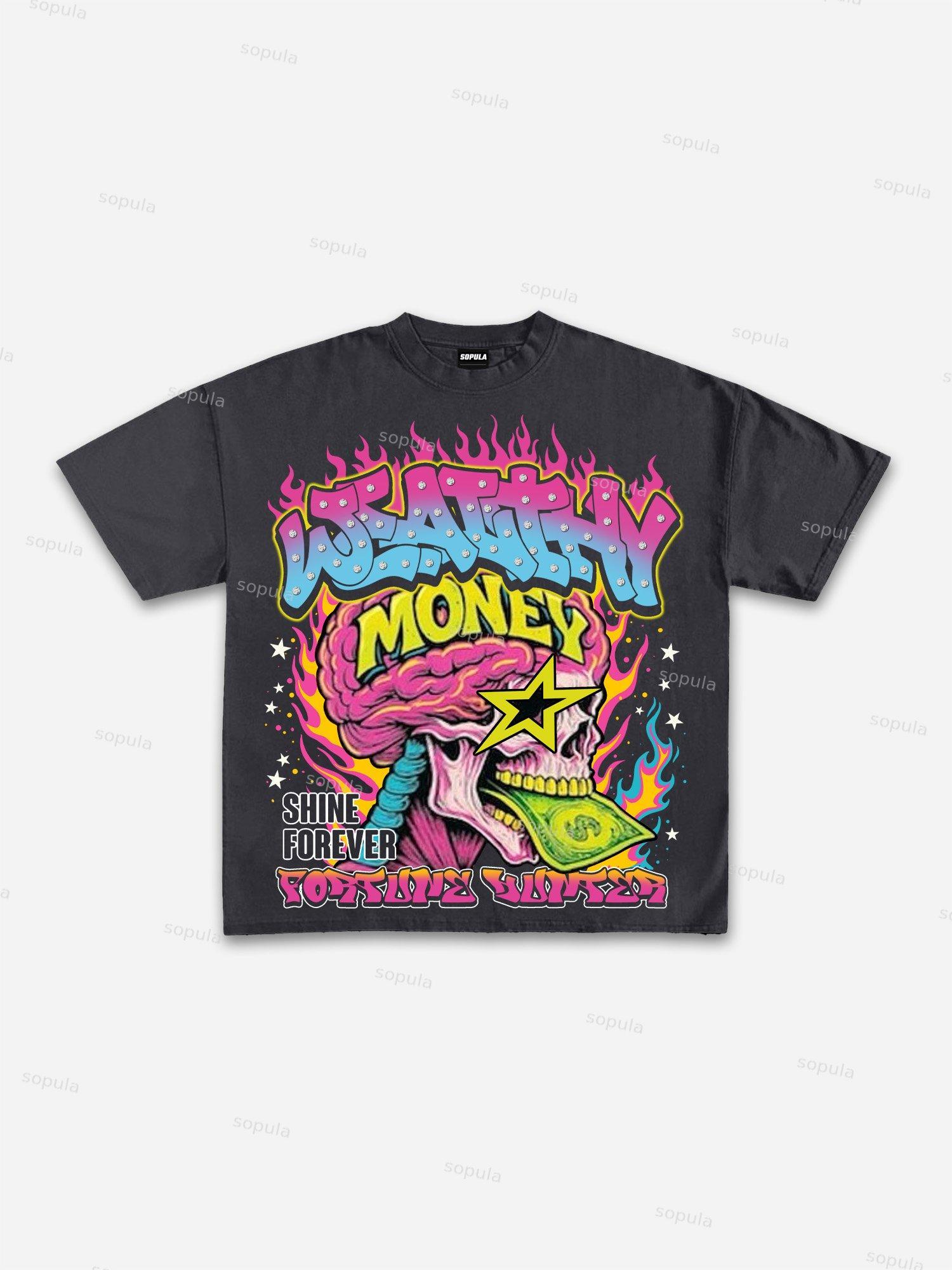 Abstract Cartoon Pentagram Graphic Cotton T-shirt Product Image