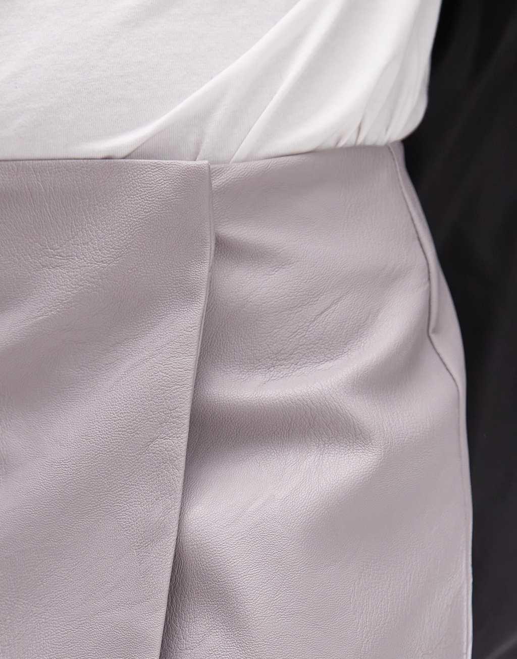 Topshop faux leather wrap mini skirt in dove gray Product Image