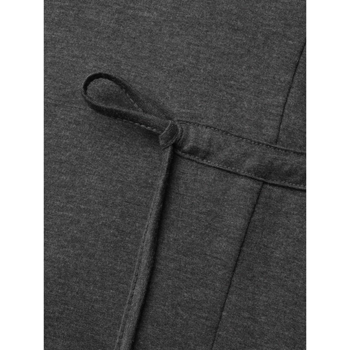 Plus Size Elastic Waist Tie Round Neck Knit Midi Dress DarkGray Women Casual Drawstring Knit Dresses Bloomchic 30/6X Product Image