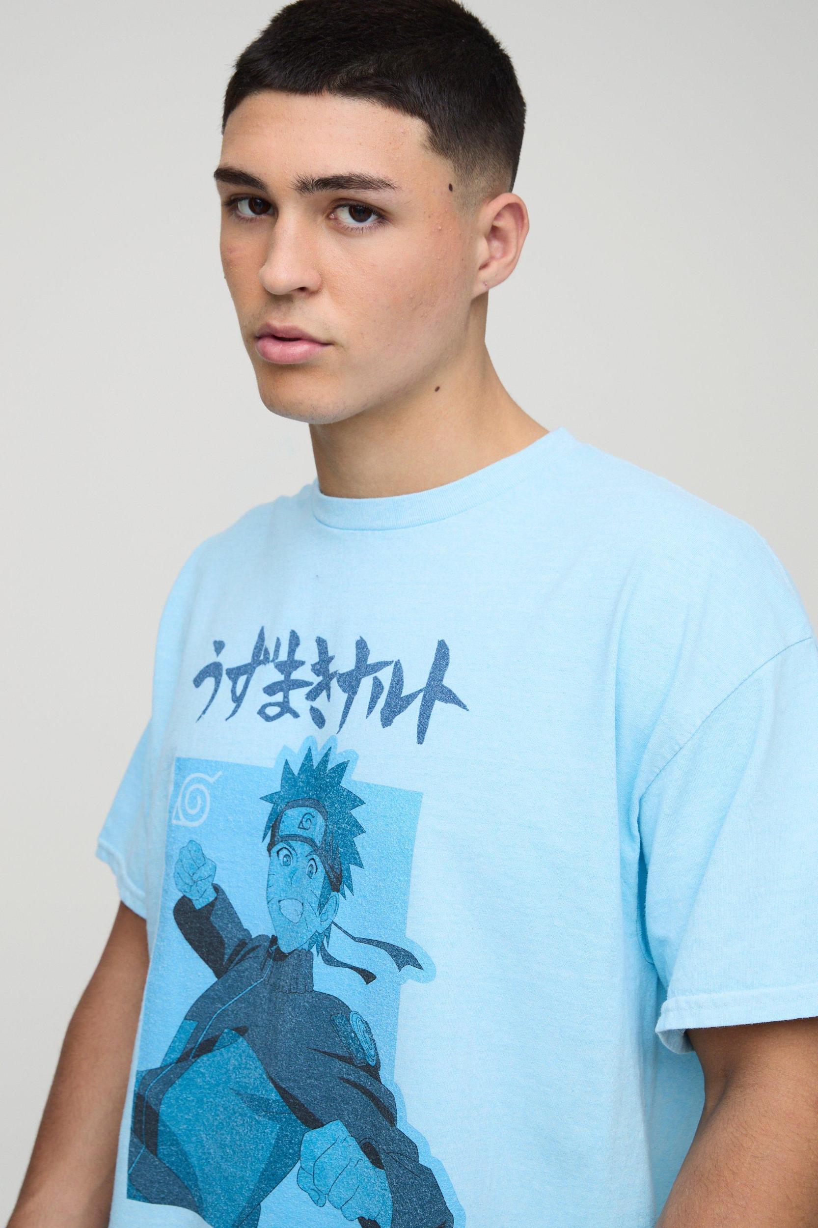 Oversized Naruto Anime License Printed Washed T-Shirt | boohooMAN USA Product Image