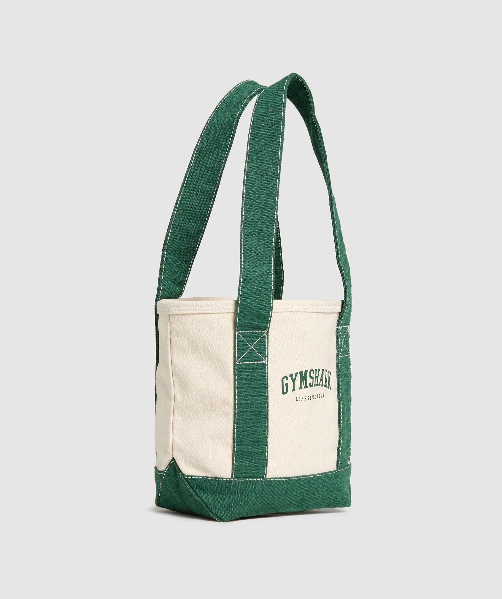 Gymshark Collegiate Mini Tote - Oat White/Classic Green Unisex Product Image