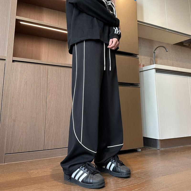 Drawstring Waist Two Tone Wide Leg Pants Product Image