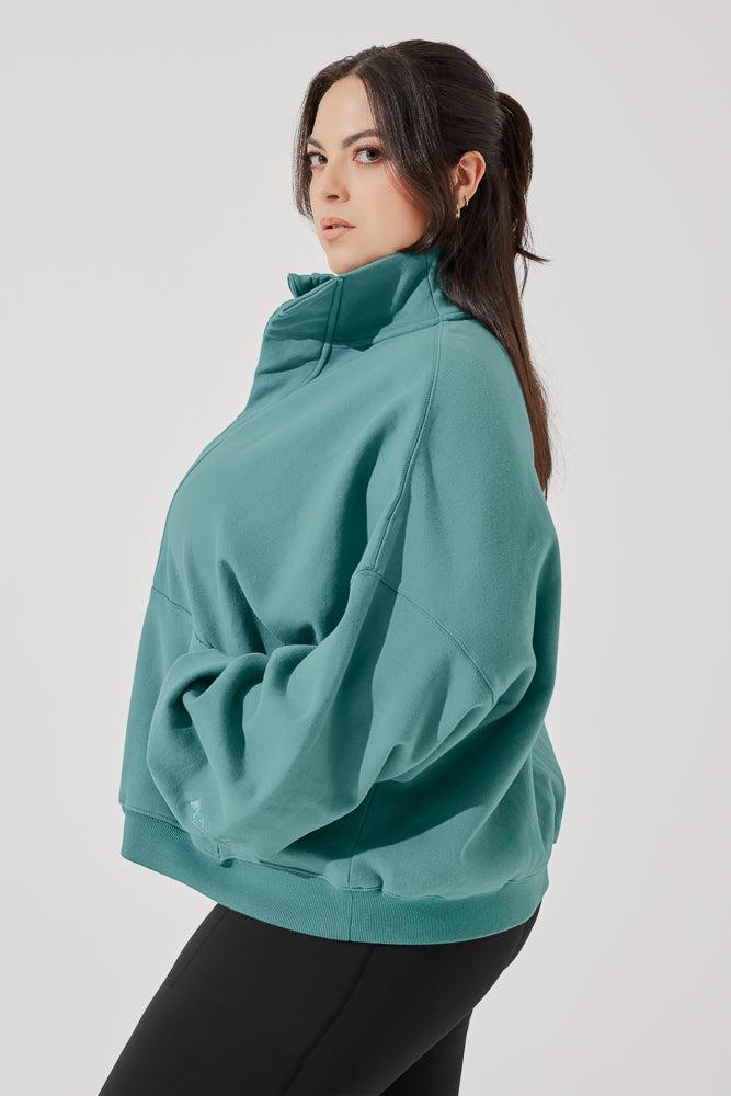 Ooey Gooey Half Zip Sweater - Turquoise Product Image