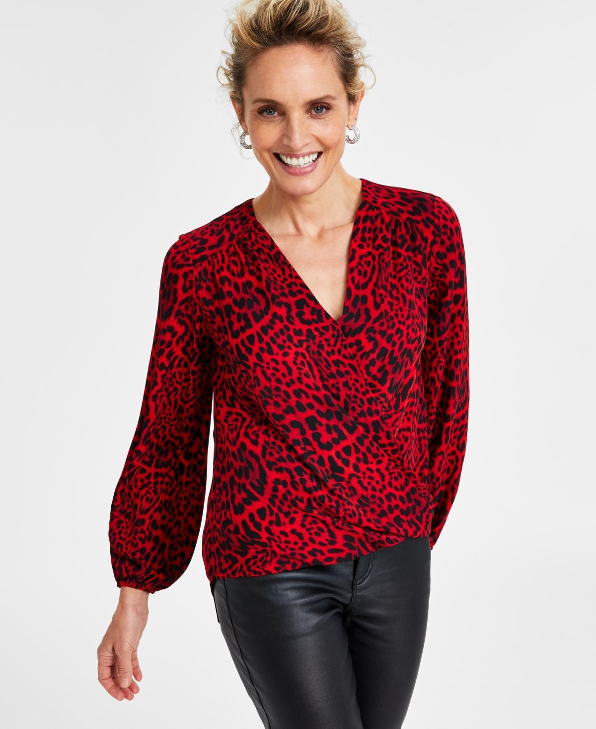 I.n.c. International Concepts Womens Printed Surplice Top, Created for Macys Product Image
