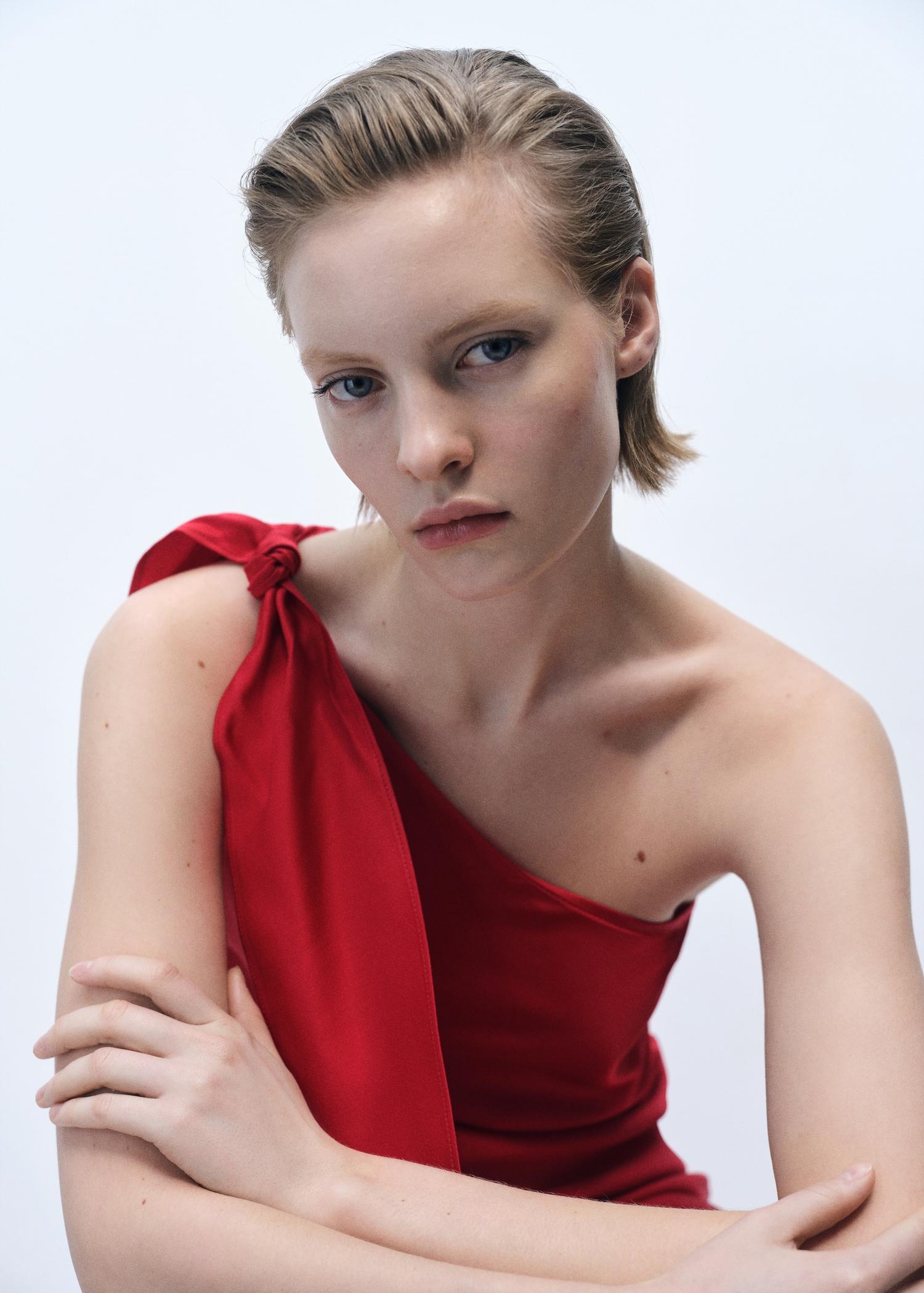 Satin dress with bow - Women | MANGO USA Product Image