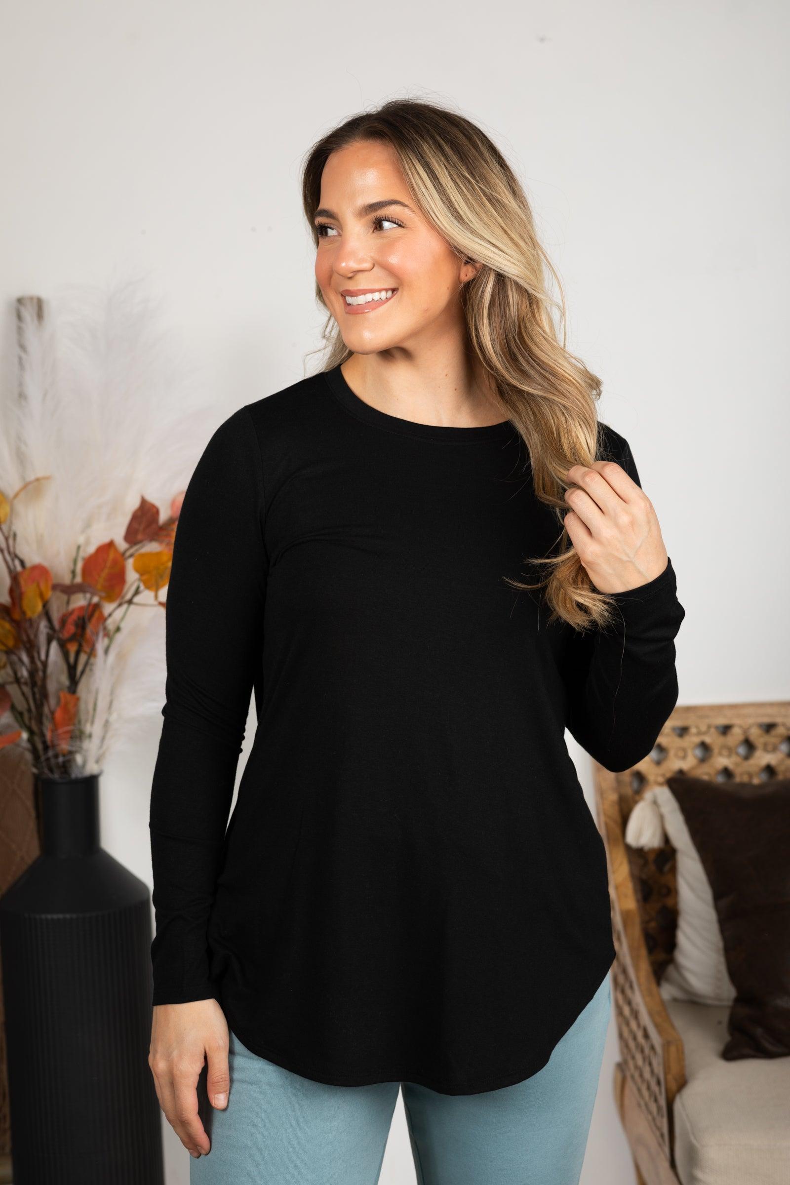 Basic Round Hem Knit Long Sleeve Top Product Image