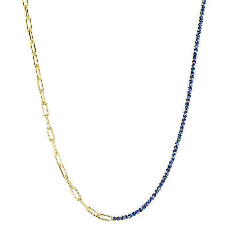 Sunkissed Sterling Sterling Silver Cubic Zirconia Tennis x Link Choker Necklace, Womens Gold Tone Blue Product Image