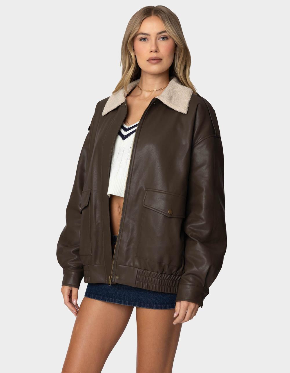 EDIKTED Ann Oversized Faux Leather Jacket Product Image