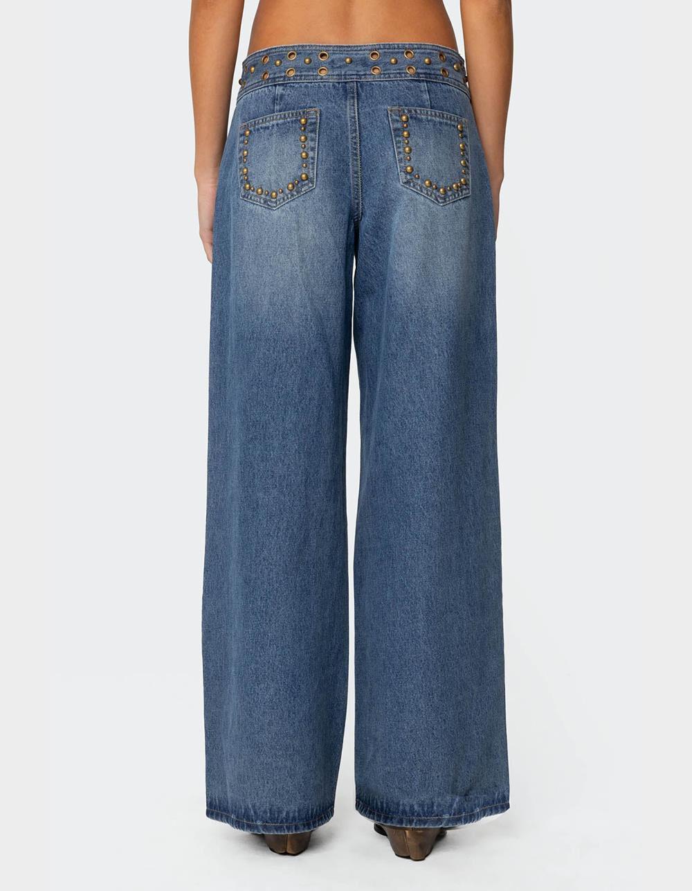 EDIKTED Stud & Grommet Low Rise Jeans Product Image