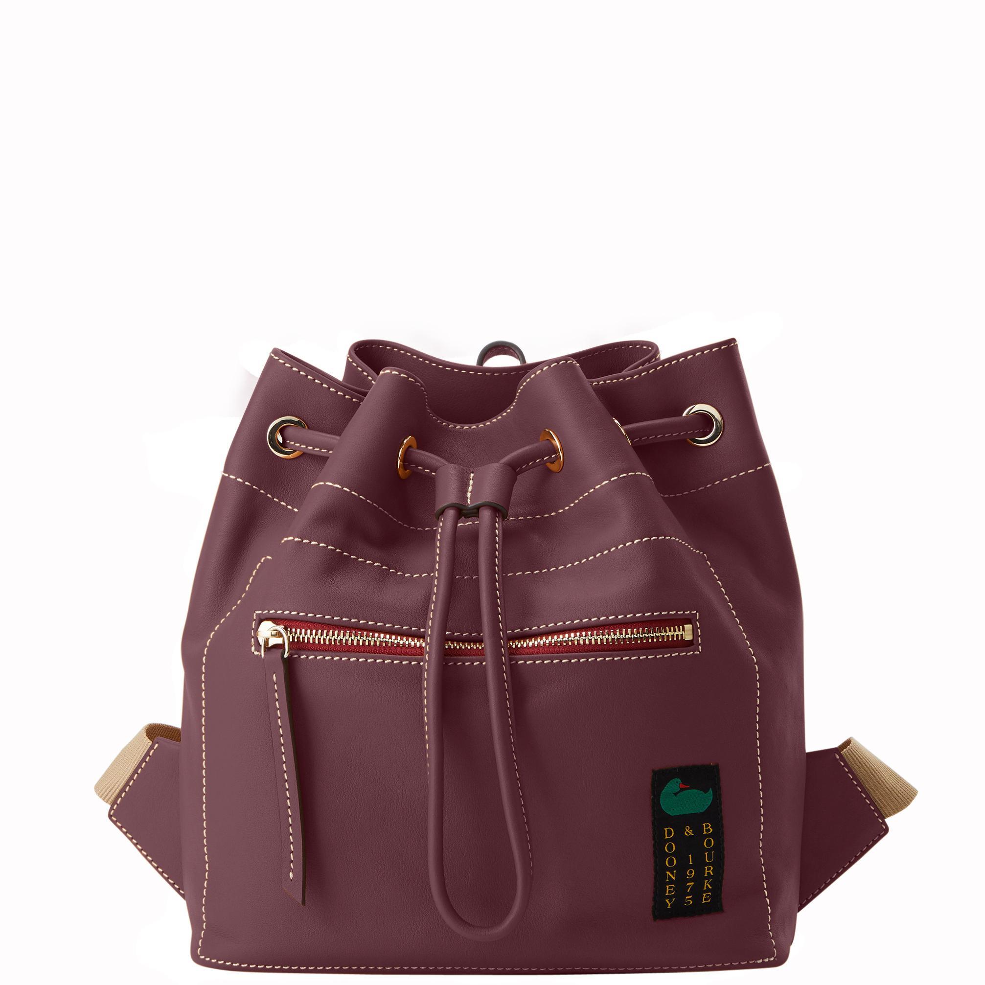 Dooney & Bourke Womens Penrose 2 Drawstring Leather Backpack in Grape Product Image