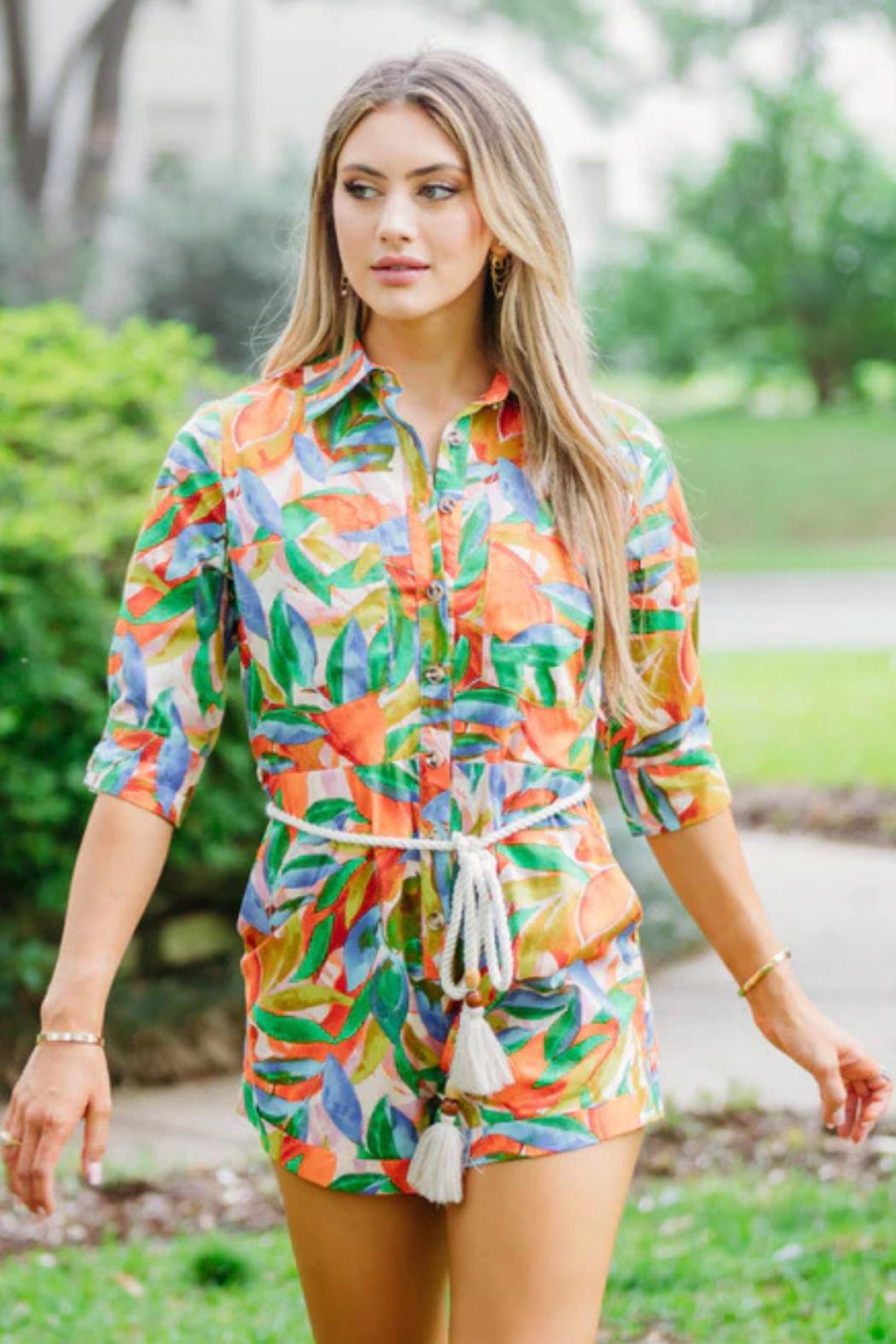 Button Down Belted Romper Product Image