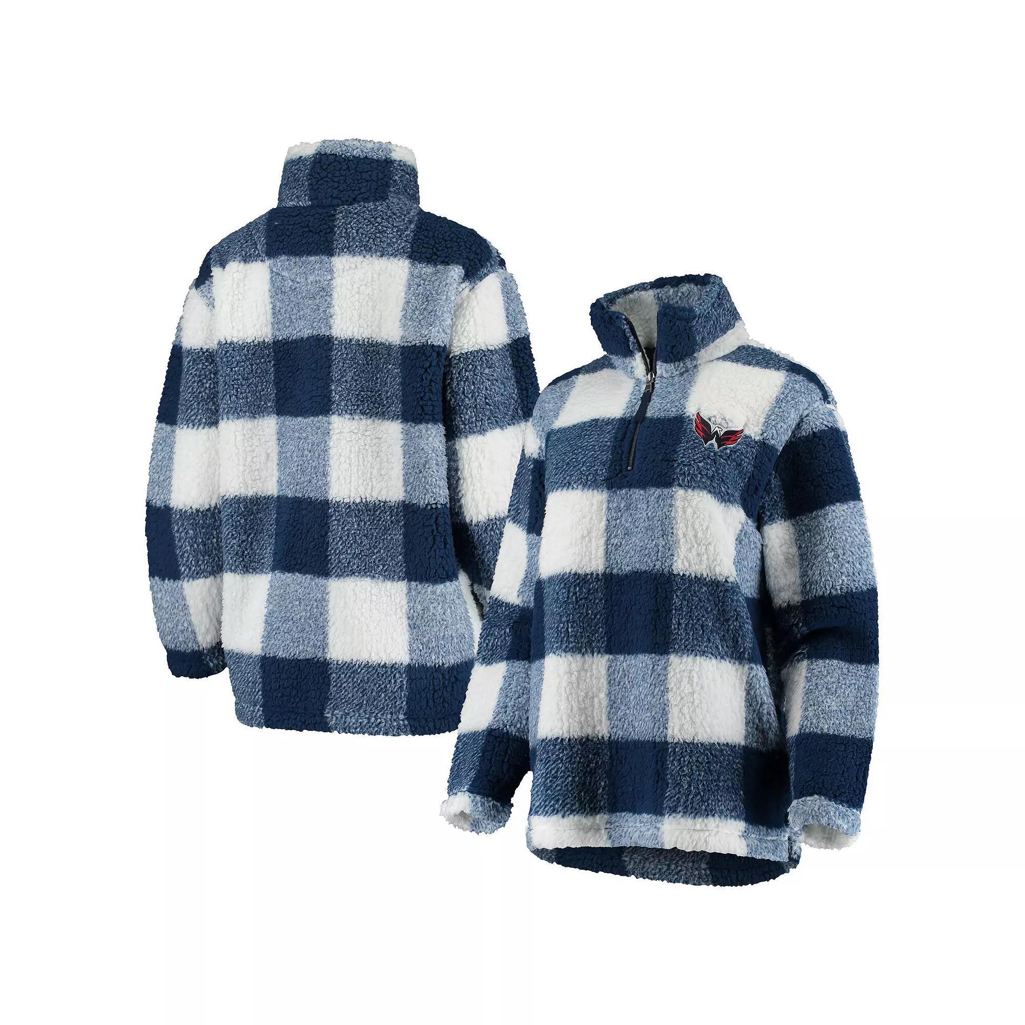 Womens G-III 4Her by Carl Banks /White Washington Capitals Plaid Sherpa Quarter-Zip Jacket Blue Product Image