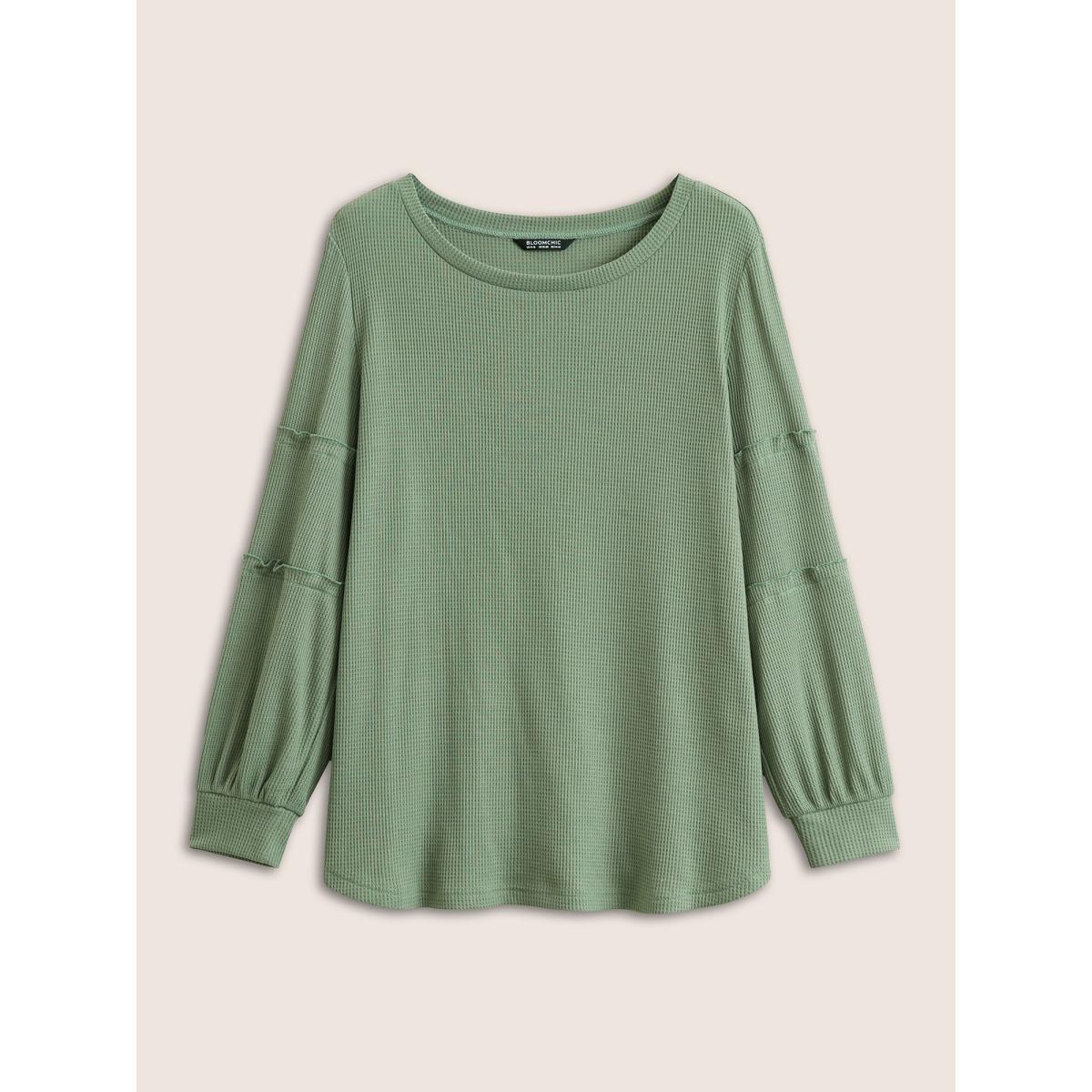 Plus Size Plain Texture Waffle Knit Arc Hem T-shirt Mint Women Casual Texture Plain Round Neck Everyday T-shirts BloomChic 30/6X Product Image