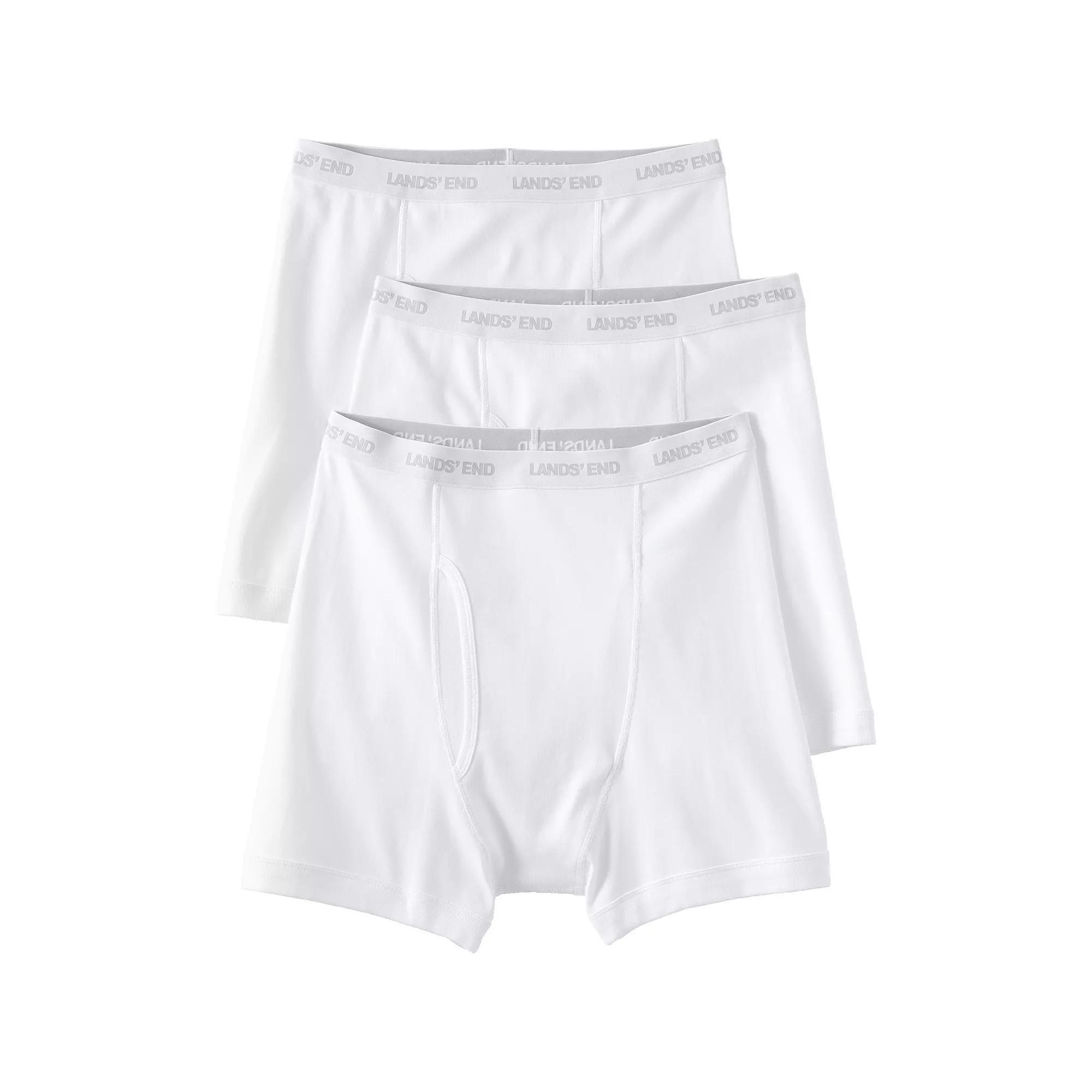 Big & Tall Lands' End Cotton 3-Pack Boxer Briefs, Men's, Size: 3XB, White Product Image