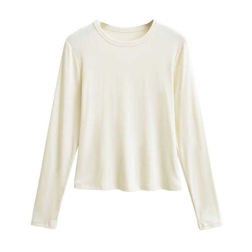 Long-Sleeve Crewneck Plain T-Shirt / High Rise Maxi A-Line Skirt Product Image