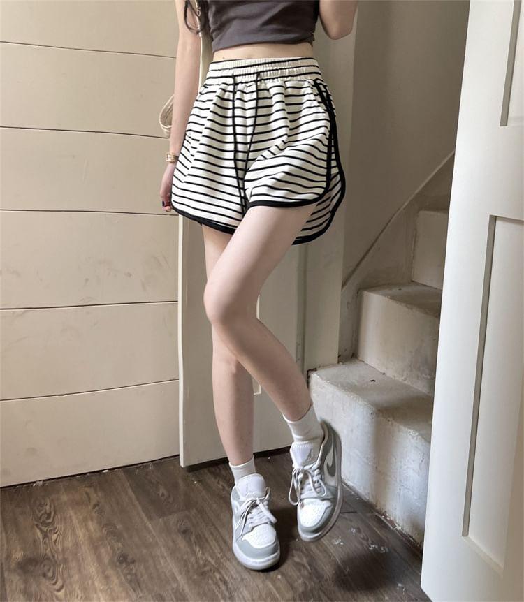 High Waist Striped Shorts Product Image