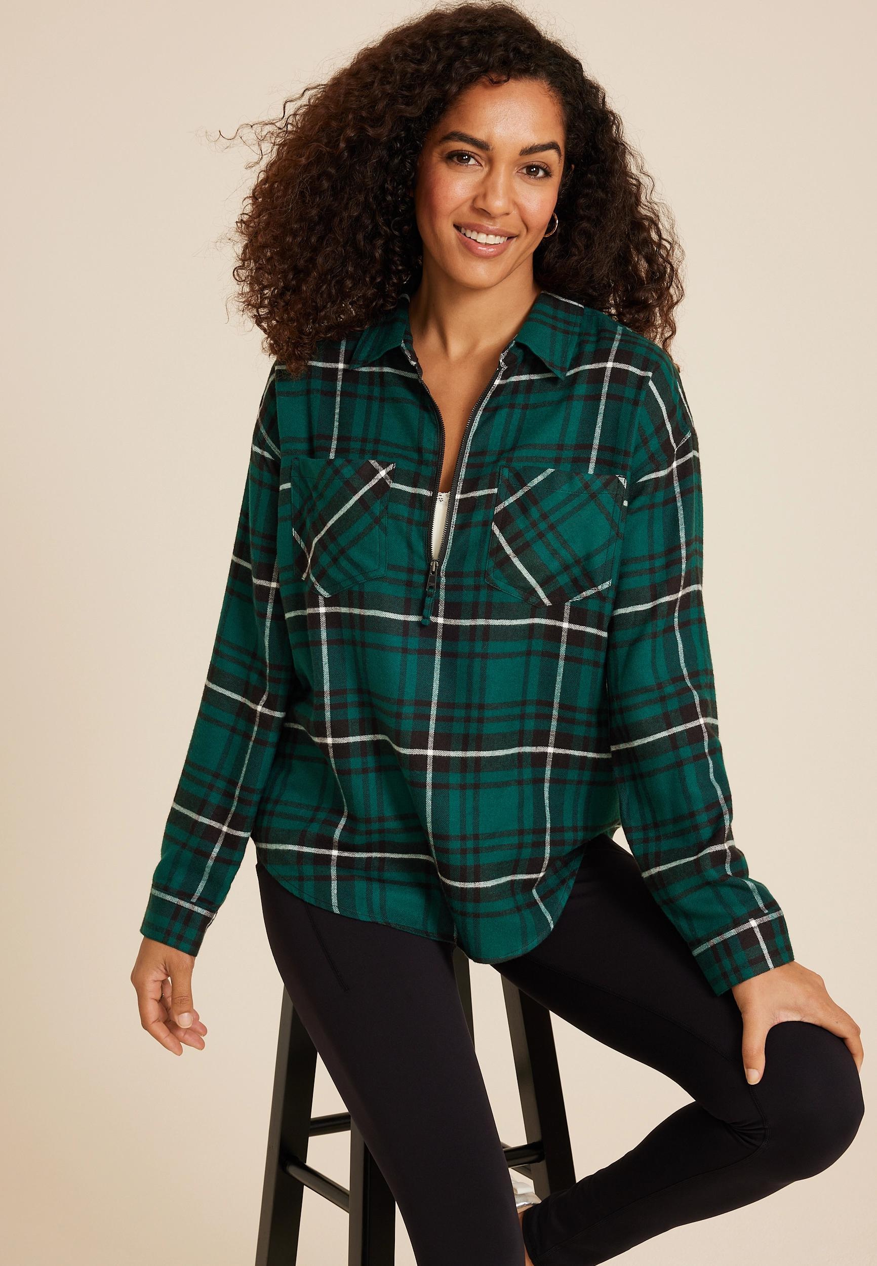 Maurices Womens Cabin Plaid Quarter Zip Oversized Top Size X Small Product Image