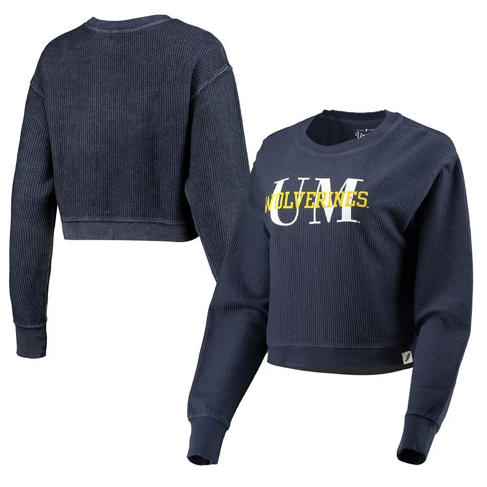 Women's League Collegiate Wear Navy Michigan Wolverines Classic Corded Timber Crop Pullover Sweatshirt, Size: Small, Blue Product Image