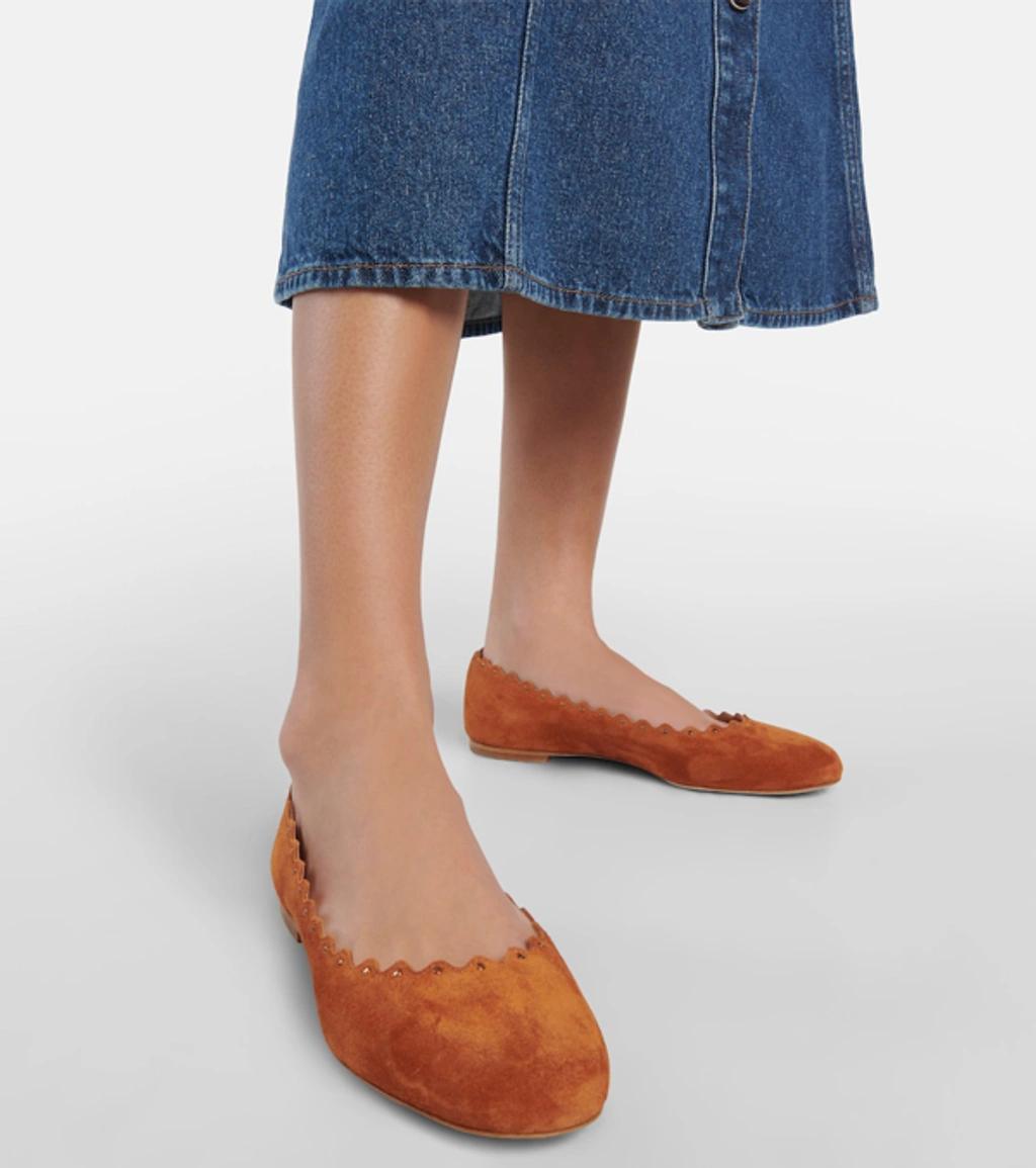 Lauren Scalloped Suede Ballerina Flats In Brown Product Image