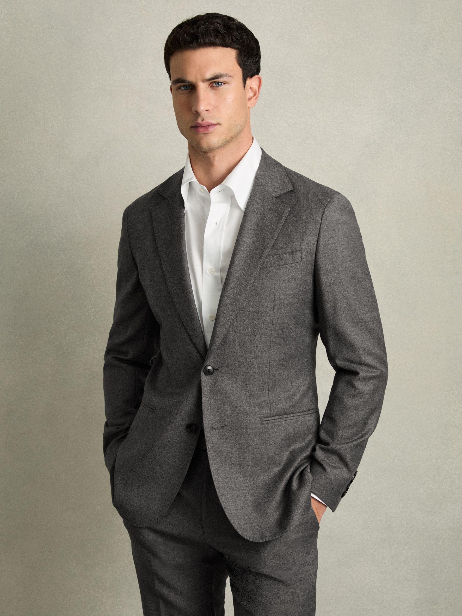 Slim-Fit Wool-Blend Suit Blazer in Grey Melange Product Image